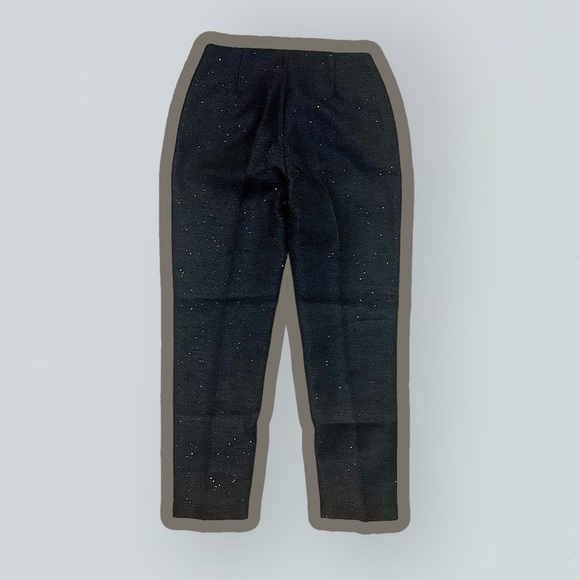 NWT Lela Rose Black Textured Crepe Sequin Embellished Pleat Front Crop Pants 2 - Picture 9 of 16